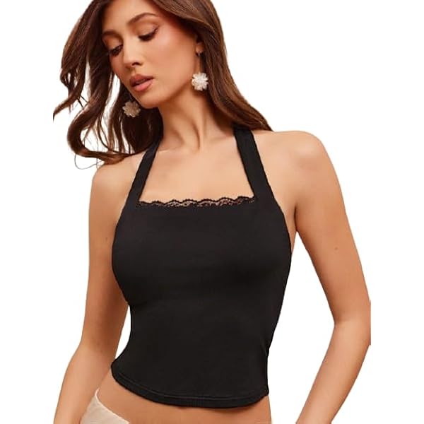 Women Sexy Shiny Rhinestone Crop Tops Metal Chain Halter Tank Top